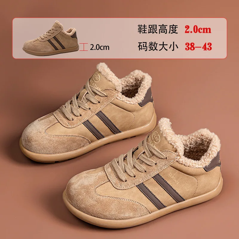 

Winter Velvet Retro Lamb Wool German Training Shoes Thickened Warm Soft Soles Large Size Women's Shoes 41-43