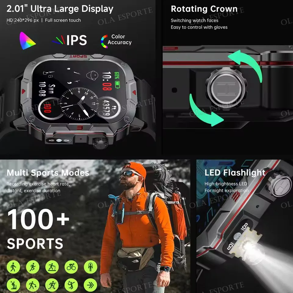 2026 New LED Men's Smart Watch GPS Tracking Bluetooth Voice Control Multi-Sport Modes Health Monitoring Outdoor Smartwatch H10