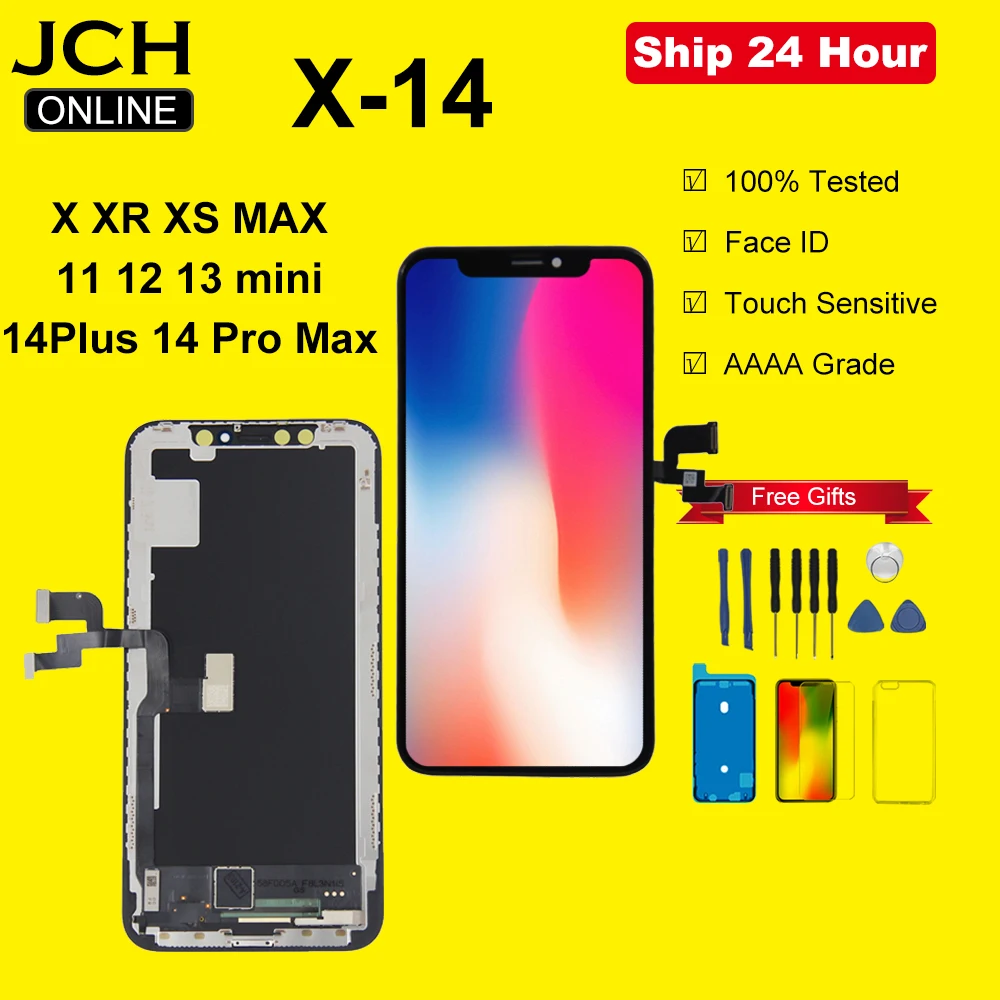 Wholesale Display For iPhone X XR XS MAX 11 12 13 14 Pro LCD Face ID 6 6S 7 8 Plus Screen Replacement Mobile Phone Repair Parts