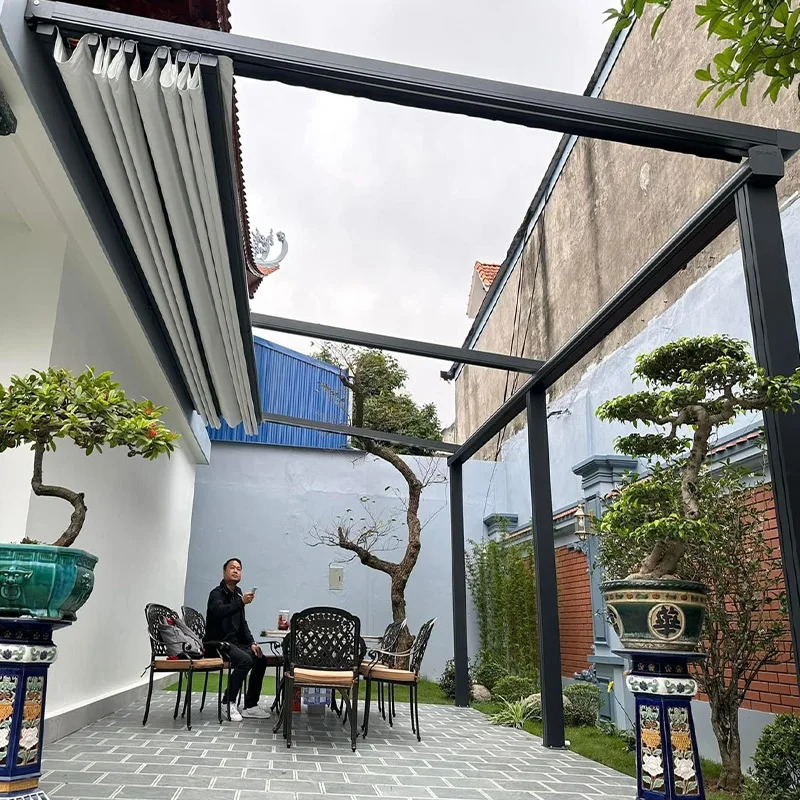 Household balcony telescopic canopy outdoor aluminum alloy push-pull sun canopy terrace electric folding