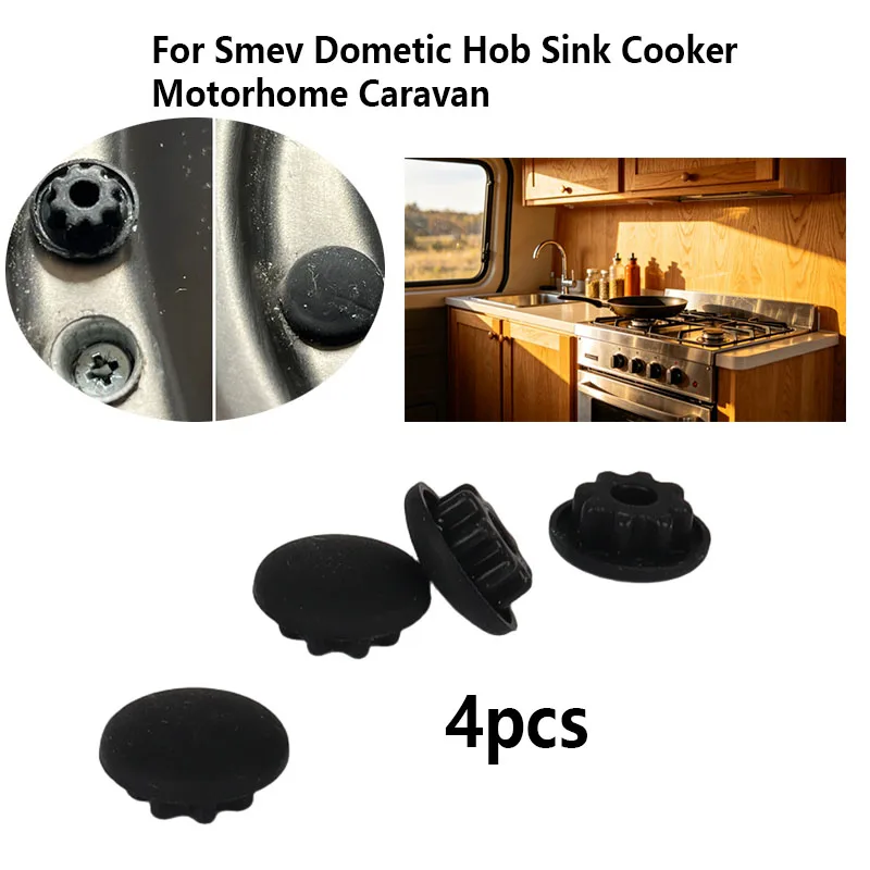 4Pcs Black Screw Cap Push-fit Covers for SMEV Dometic Hob Sink Cooker Motorhome Caravan Accessories