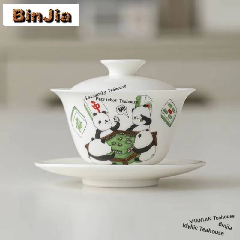 

130 мл китайская сичуаньская маджонг ручная работа крышка чаша дзен керамика Sancai Gaiwan панда чайная варень чайная посуда ремесла украшения