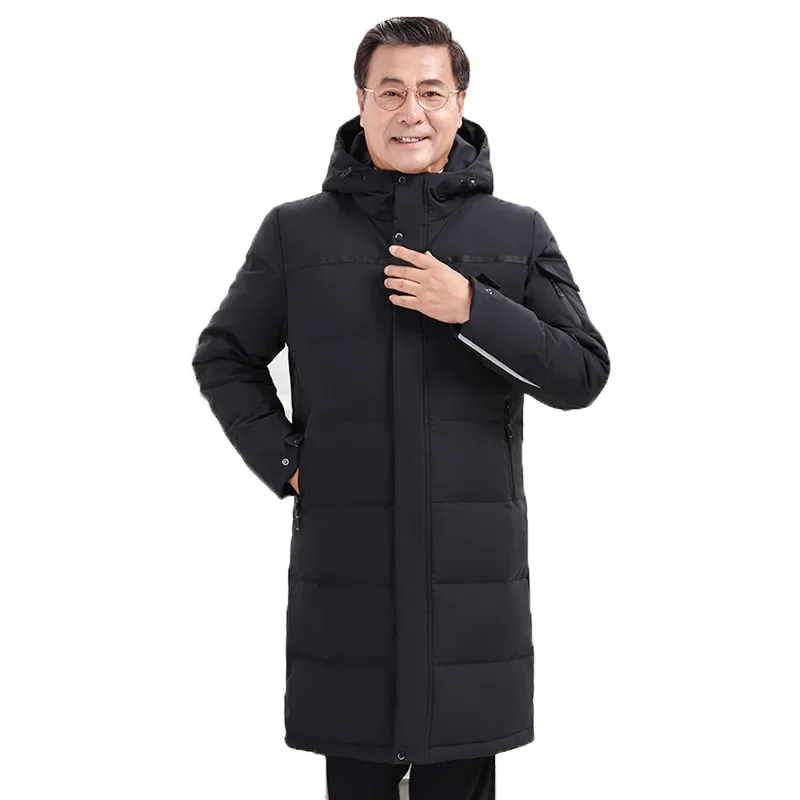 Winter New Middle-aged and Elderly Men\'s Down Jacket Thick Hooded Loose Casual Long   Jackets for Men Men Clothing