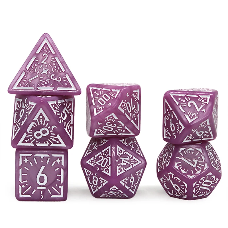 DND Game Polyhedral Dice Set with Textures Pattern 7pcs of D4 D6 D8 D10 D% D12 D20 for RPG Board Game Accessories