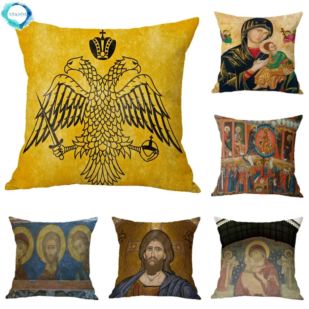 

Christ Pantocrator Catholicism Cotton Linen Cushion Cover Orthodox Christian Icon Pillowcase Decorative For Sofa Couch Chair