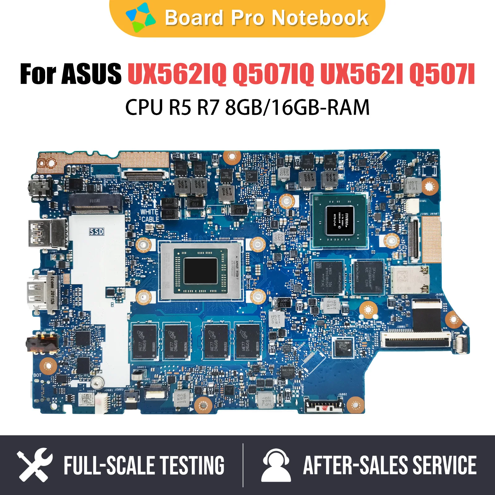 

UX562IQ Notebook Mainboard For ASUS Zenbook Q507IQ UX562I Q507I Laptop Motherboard CPU R5 R7 8GB 16GB RAM GPU V2G