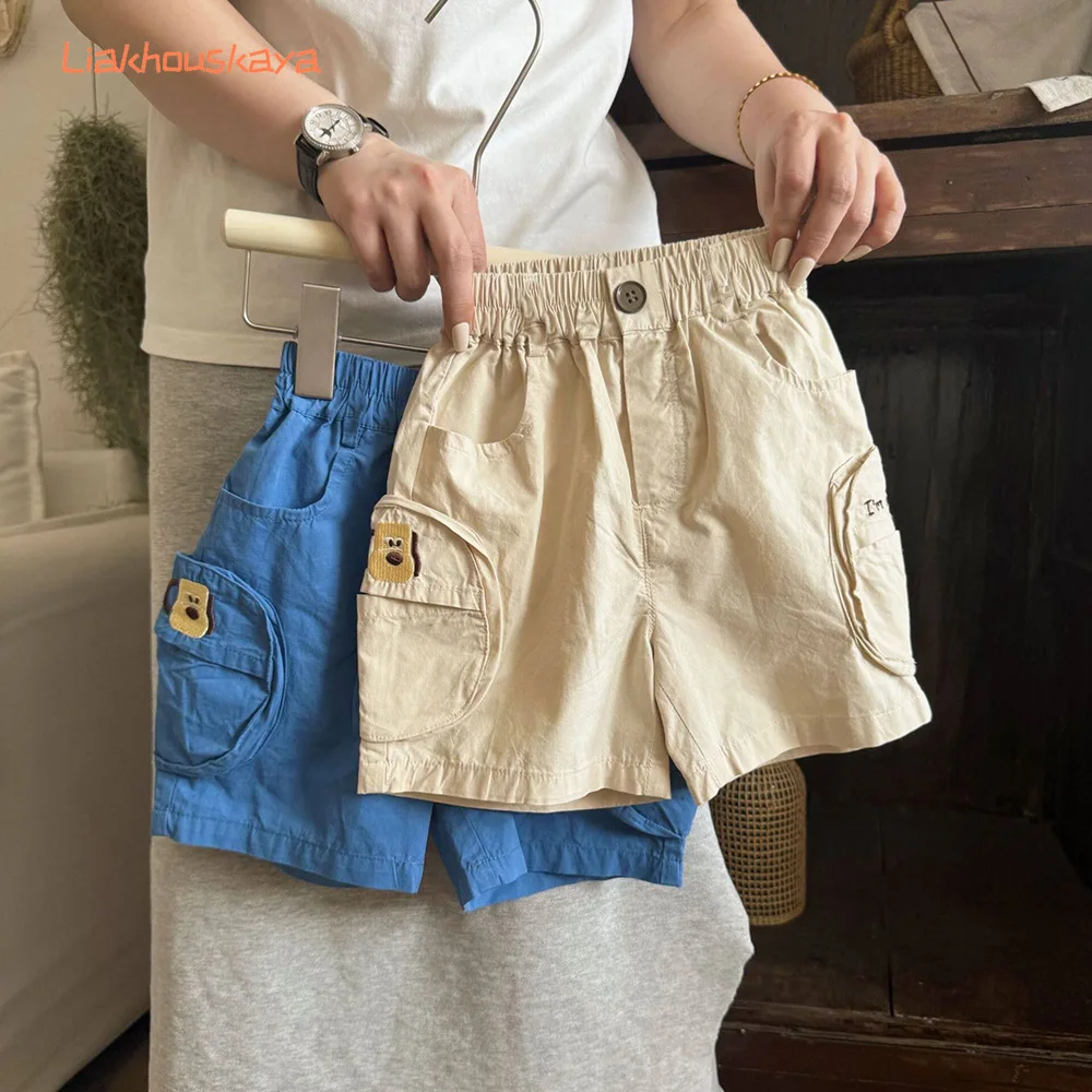 Summer Thin Kids Cargo Shorts Boys Girls 2-12Y 3D Pocket Knee Length Five Point Pants Toddler Loose Sport Casual Children Outdoo