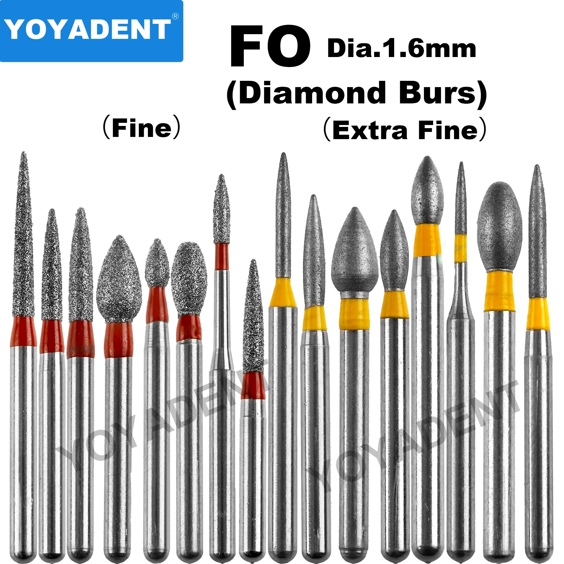 FO tipe dokter gigi stroberi, bor berlian gigi untuk potong gigi kecepatan tinggi poles Lab gigi 1.6mm 10 buah/pak