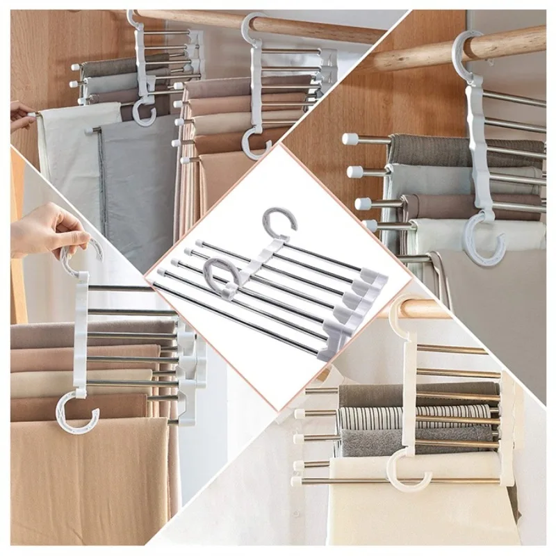 Magic Trouser Rack Stainless Steel Folding Hooks Bedroom Wardrobe Storage Closet Storage Space Saver Trouser Skirt Hooks
