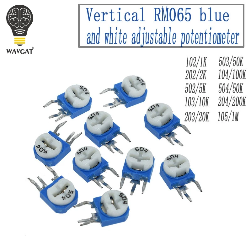 20PCS RM065 RM-065 100 200 500 1K 2K 5K 10K 20K 50K 100K 200K 500K 1M ohm Trimpot Trimmer Potentiometer variable resistor