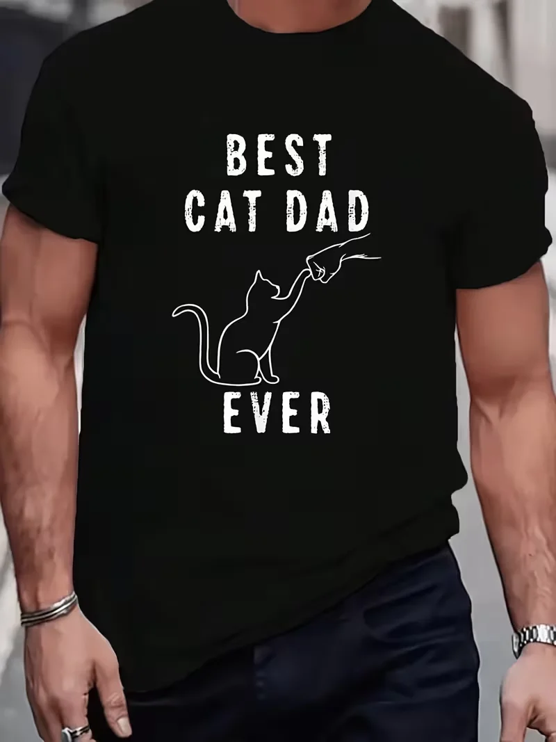 Best Cat Dad Ever Cat Daddy Paw Fist Bump Meow T-Shirt Print T-Shirt Casual Crew Neck Short Sleeve Comfort Tee