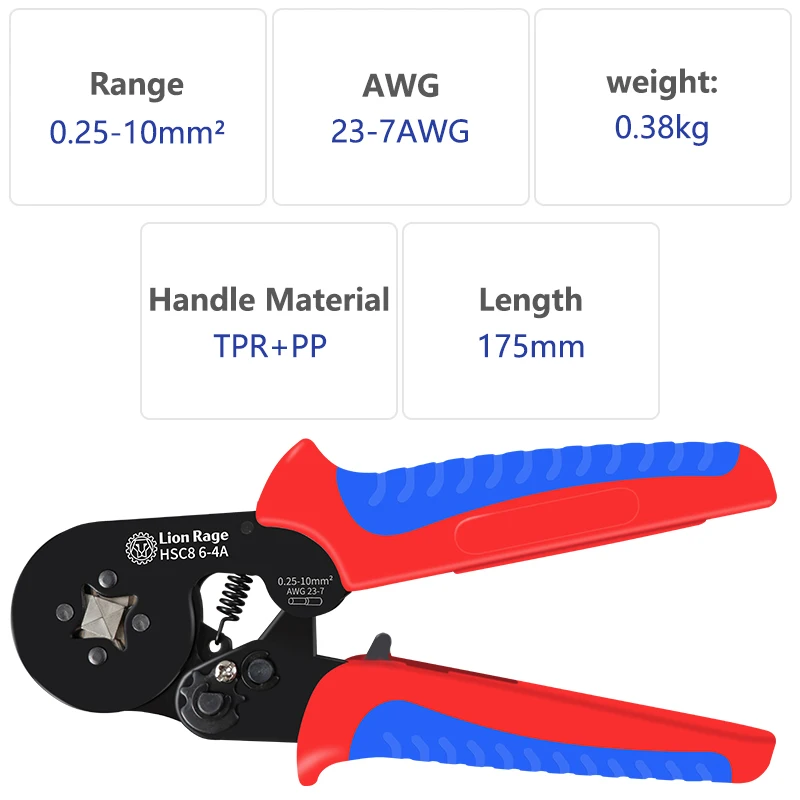 Ferrule terminal pliers crimping tool HSC8 6-4A F anti slip handle ratchet electrician wire ferrule/pin terminal repair tool