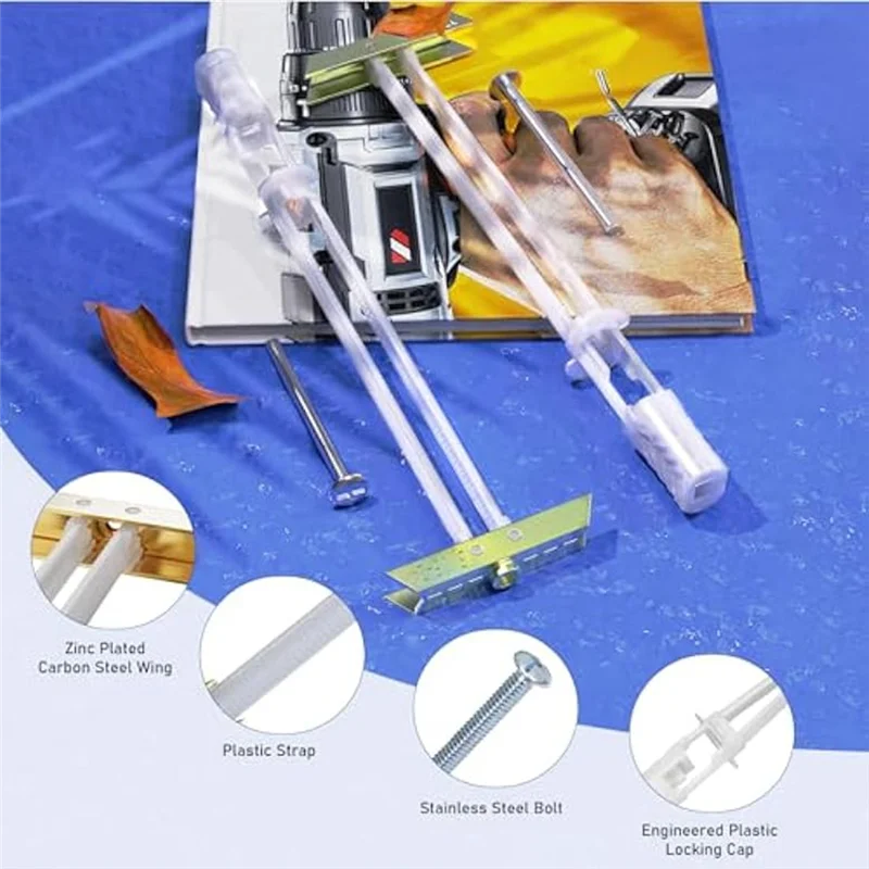 MAKE-Ancla para paneles de yeso con pernos incluidos para 1/4 en 20, anclajes huecos para paneles de yeso para kit de montaje de TV, duración para paneles de yeso cada uno en 1/2 pulgadas, 1