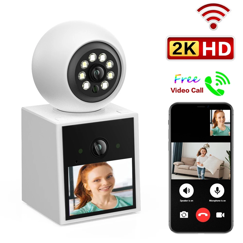 

3K Wifi Camera 5MP 2.4 inch IPS Screen Auto Tracking Humanoid Detection Two Way Audio PTZ Video Calling Intercom smart camera