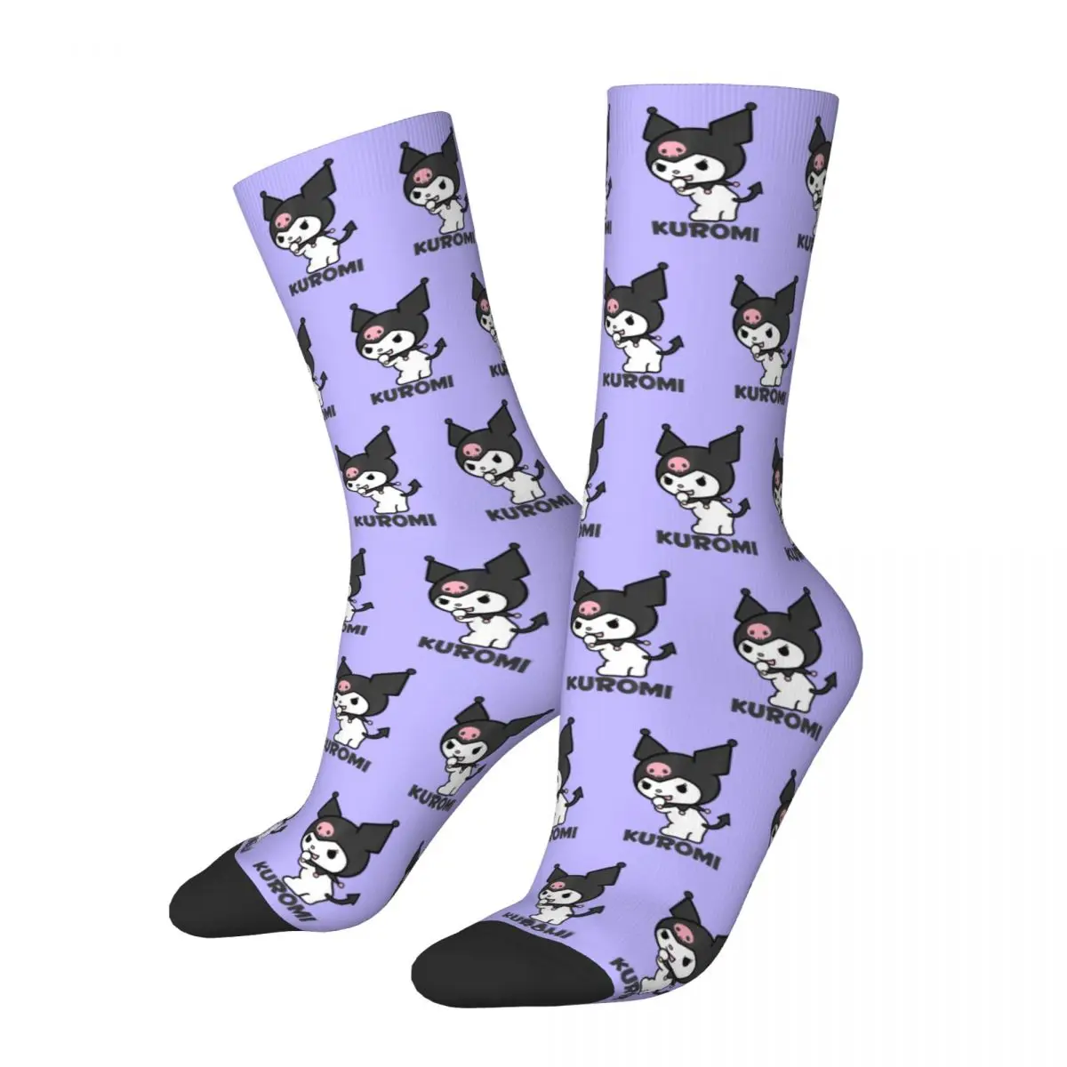 Lässige Kuromi Cartoon Fußball Socken Polyester Crew Socken für Unisex atmungsaktiv