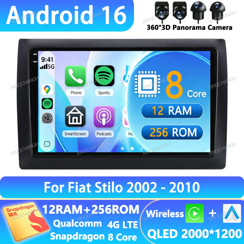 Android 16 Car Radio For  Fiat Stilo 2002 2003 2004 - 2010 Navigation Multimedia Video Player BT 4G WIFI GPS 2DIN Head Unit QLED