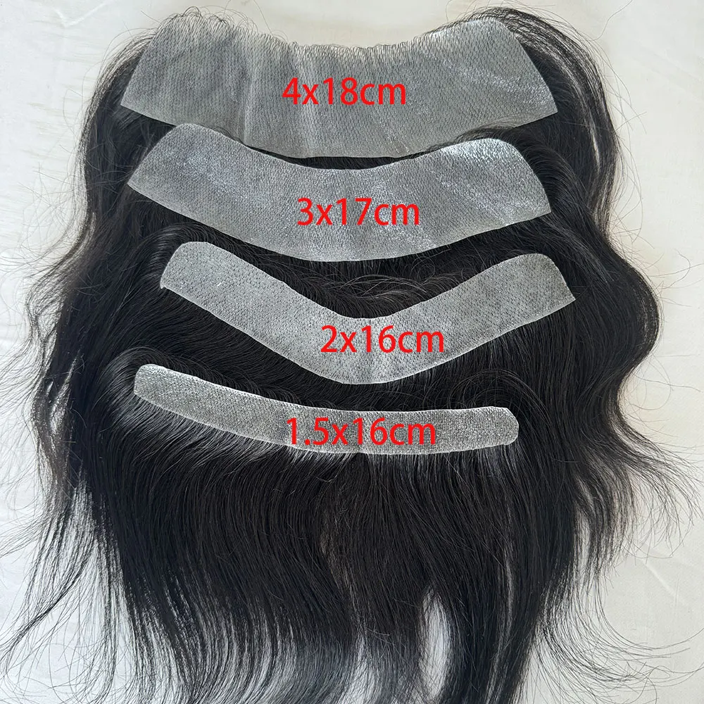 Postizo Frontal para mujer, extensiones de cabello humano, línea de pelo Frontal, Toppers de piel de PU, tupé de repuesto, Color negro, 1B