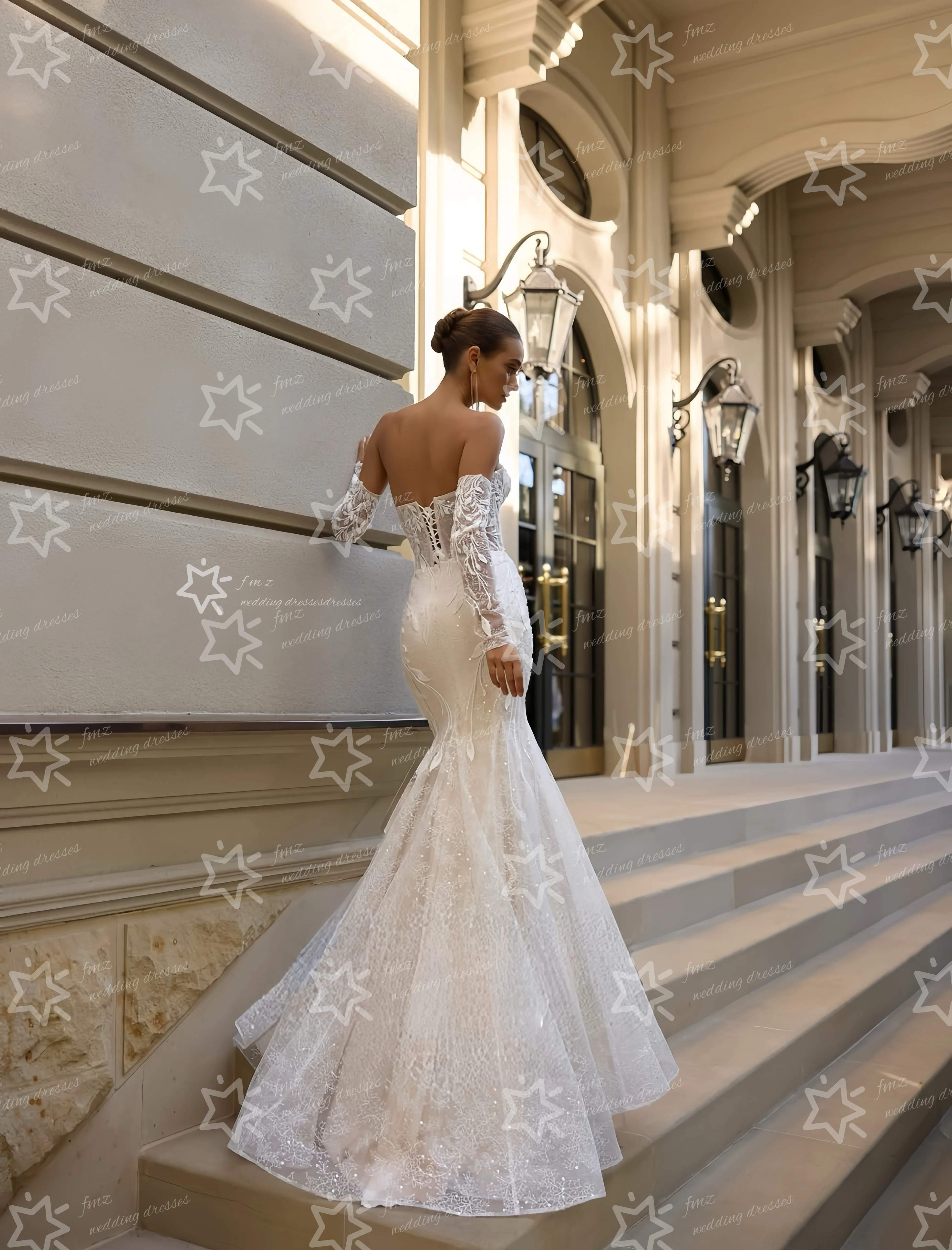 فستان زفاف مثير بحورية البحر بدون أكمام ورقبة على شكل حرف v مخصص فيستدوس دي نوفيا أماندا نوفيا أماندا نوفيا رسمي