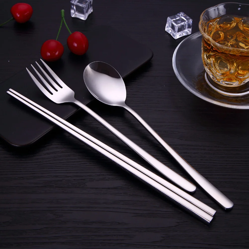 

4Pcs Stainless Steel Cutlery Set Portable Chopsticks Fork Spoon Box Compact Lightweight Tableware Kit for Travel Picnic Office