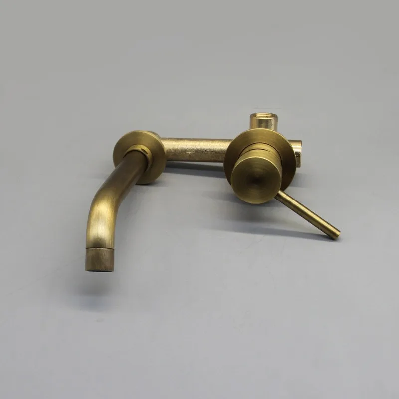 Brass Antique Into The Wall Basin Hot and Cold Faucet Concealed Double Hole Single Handle Bathroom Cabinet Basin Faucet