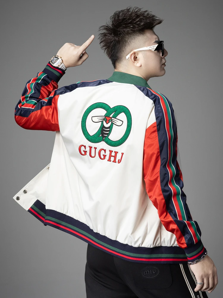 

High-End Embroidered Baseball Jaet Men's Faion Color Blo Windproof Outerwear Long Sve Youth ulari Stand Fit