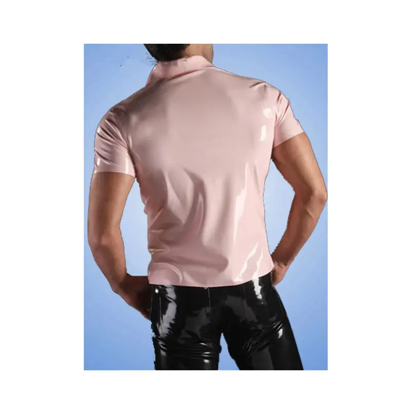 Handmade sexy Short Sleeved Men latex Polo Shirt fashion rubber T-Shirts Fashion Tops