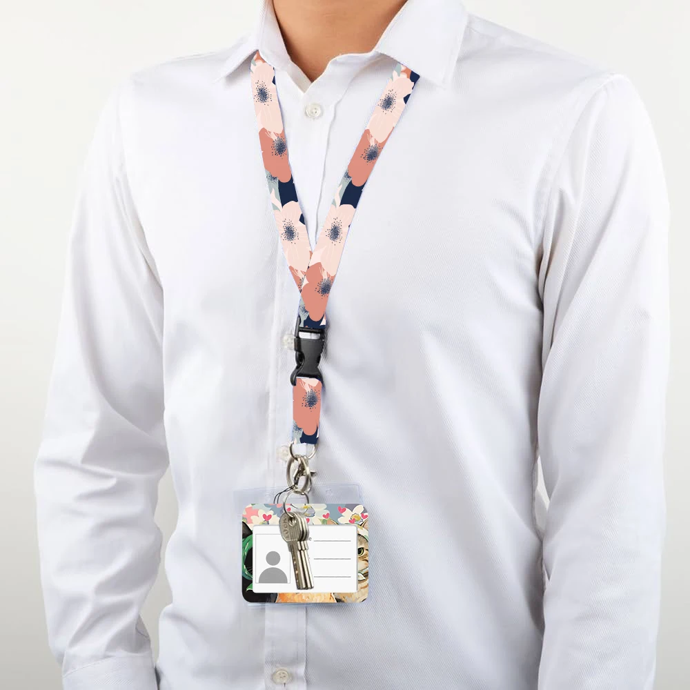 Small animals inside flowers Print Ribbon Lanyards Keys ID Horizontal Card Collectors Phone Straps Rope Students Badge Holder
