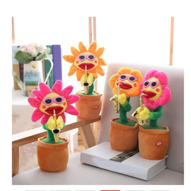 kids toys Singing And Dancing Cactus Sun Flower Toy Simulation Sunflower Dancing Playing Saxophone Bluetooth Musical Plush Toy