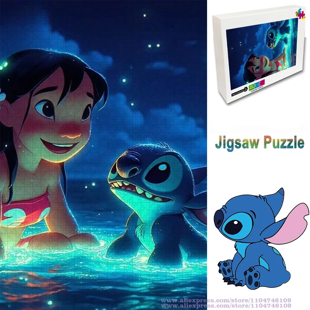

Disney Anime Lilo & Stitch Puzzle Jigsaw 108/200/300/500/1000/1500Pcs Cartoon Anime Characters Intelligence Puzzle with Gift Box