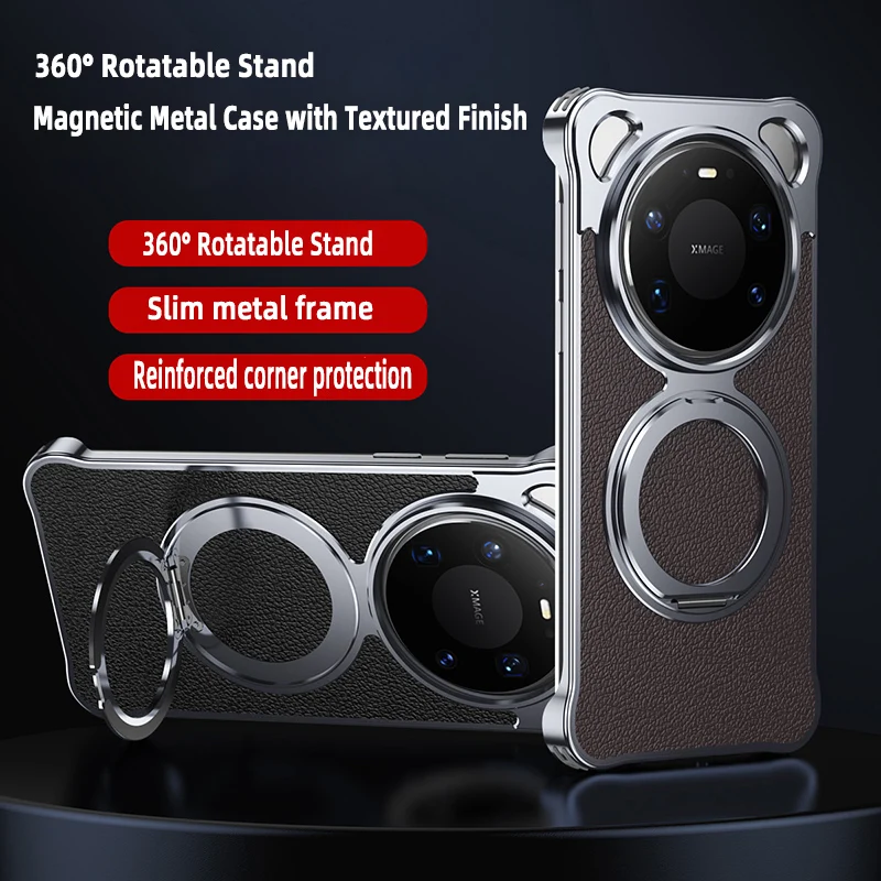 Magnetic Phone Case with 360° Rotating Kickstand Textured Anti-Fall Cover for Huawei Mate80 Pro Max Mate70 60Pro Protection Case