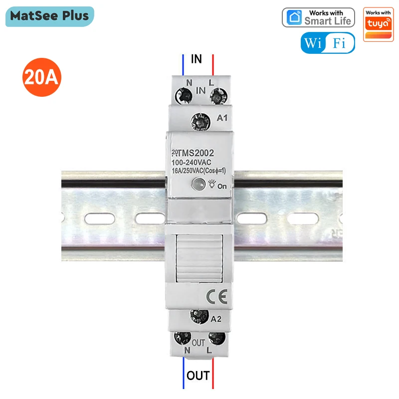 Smart Life WiFi Relay Switch 20A Timer Din Rail App Remote Control ON OFF Energy Monitor Works with Alexa Google Home