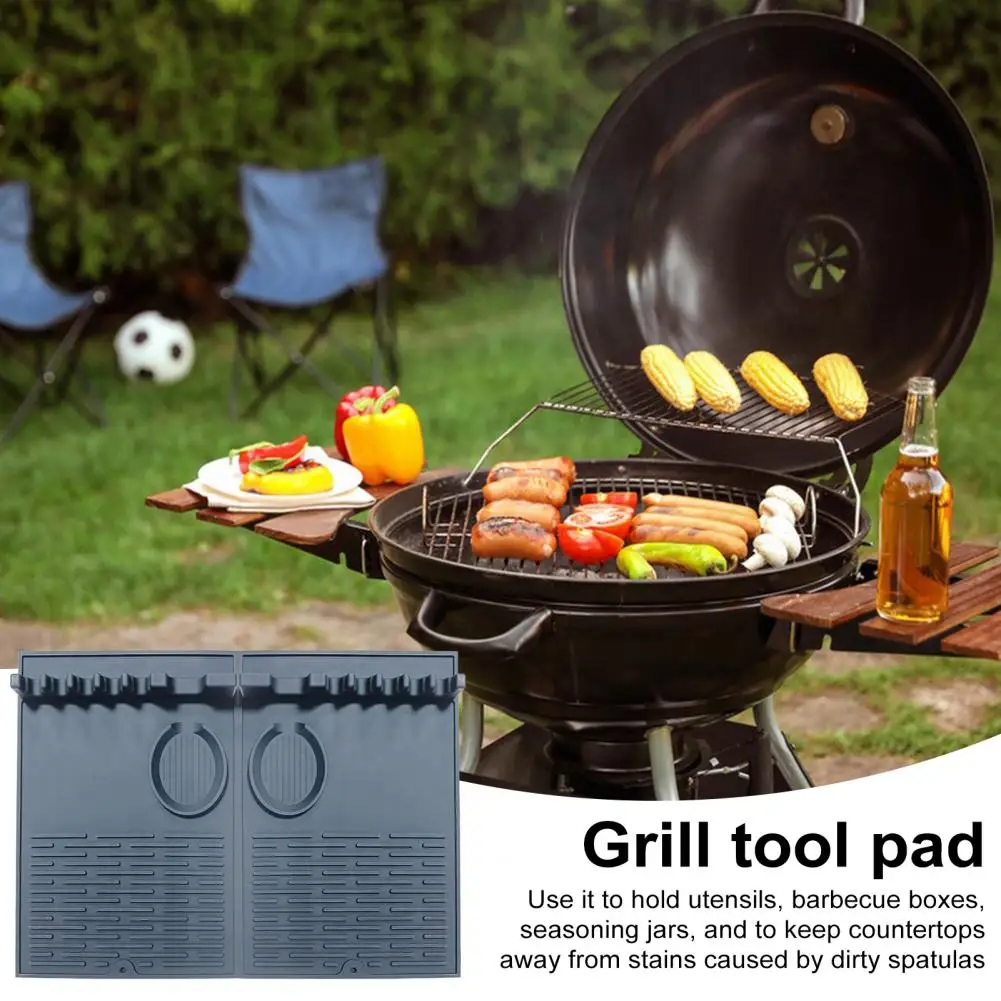 

Cooking Tool Storage Mat Heat-resistant Silicone Bbq Tool Mat for Blackstone Griddle Spatula Holder Drip Pad for Outdoor for Bbq