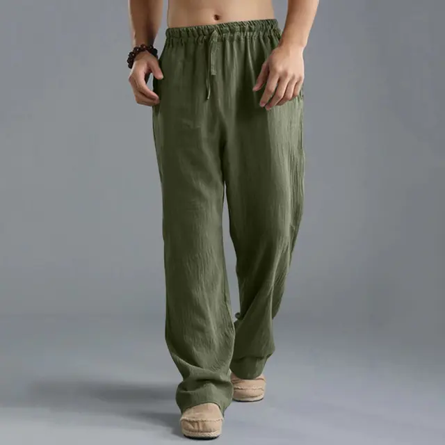 Men's Cotton Linen Pants Male Autumn New Breathable Solid Color Linen Trousers Fitness Streetwear S-5XL 3