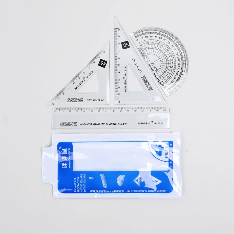 4 Pcs/Set Plastic Rulers Stationery Set Student Multifunctional Combination Ruler Ruler Triangle Protractor Geometry Drawing