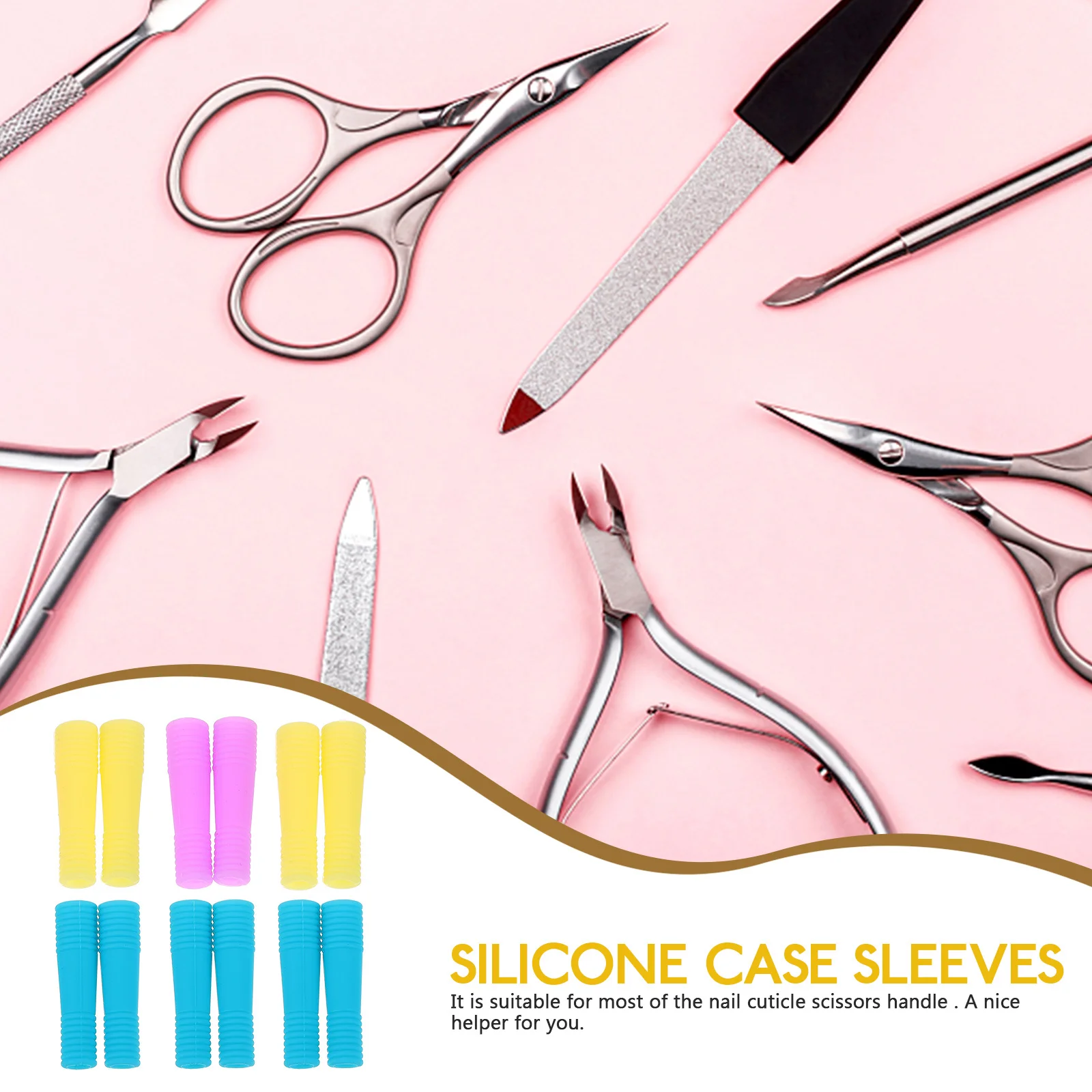 

6Pairs Nail Cuticle Scissor Handle Covers Silicone Sleeve Non-Slip Protector for Manicure Tool Safety Use