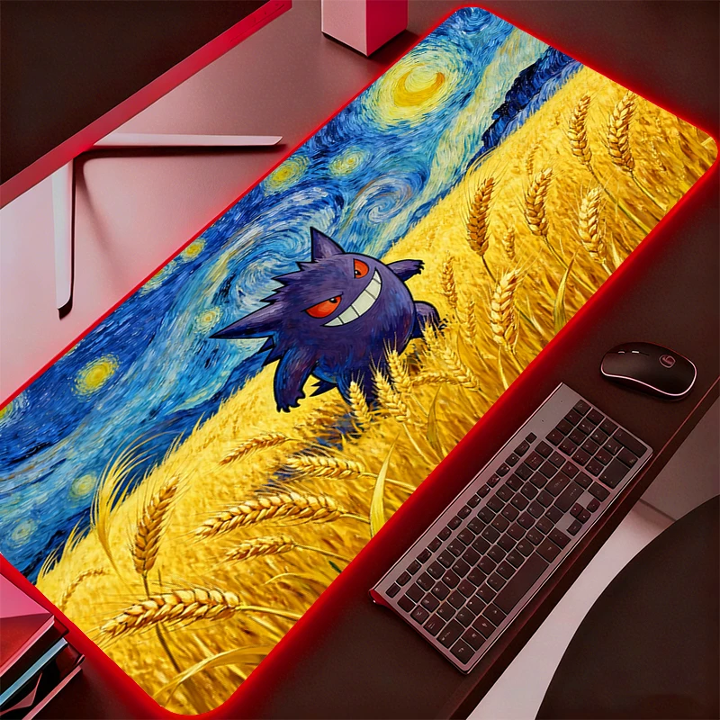 

Коврик для мыши RGB, резиновый, с изображением Покемона Пикачу, прочный, для ПК, игровые аксессуары, коврик для мыши, настольный коврик, светодиодная подсветка, геймерский коврик