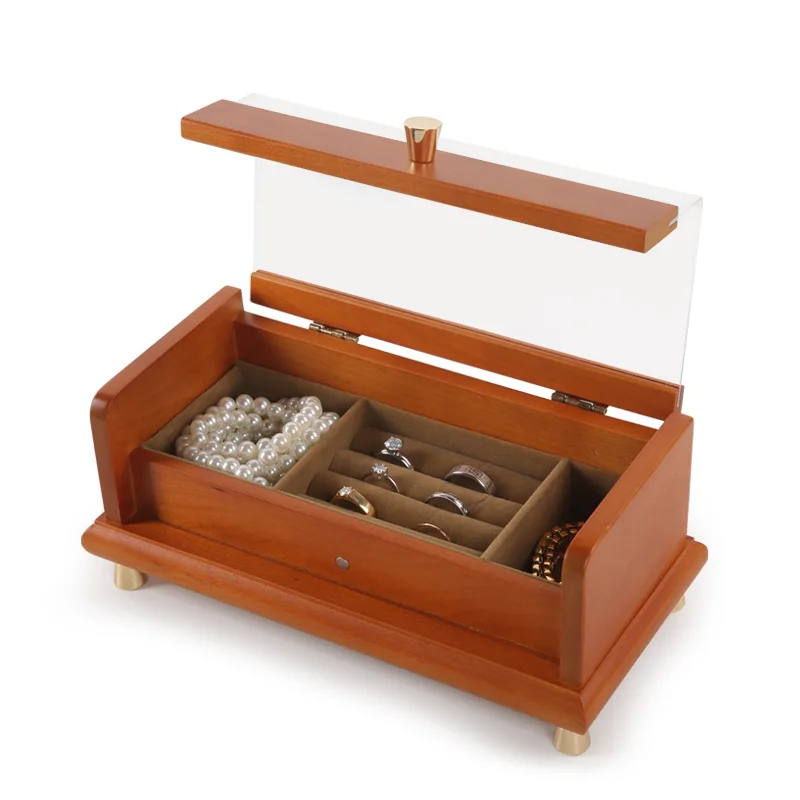 Wood Jewelry Box Storage Ring Necklace Jewelry Boxes Organizer Bracelet Earrings Transparent Skylight Display Stand for Women