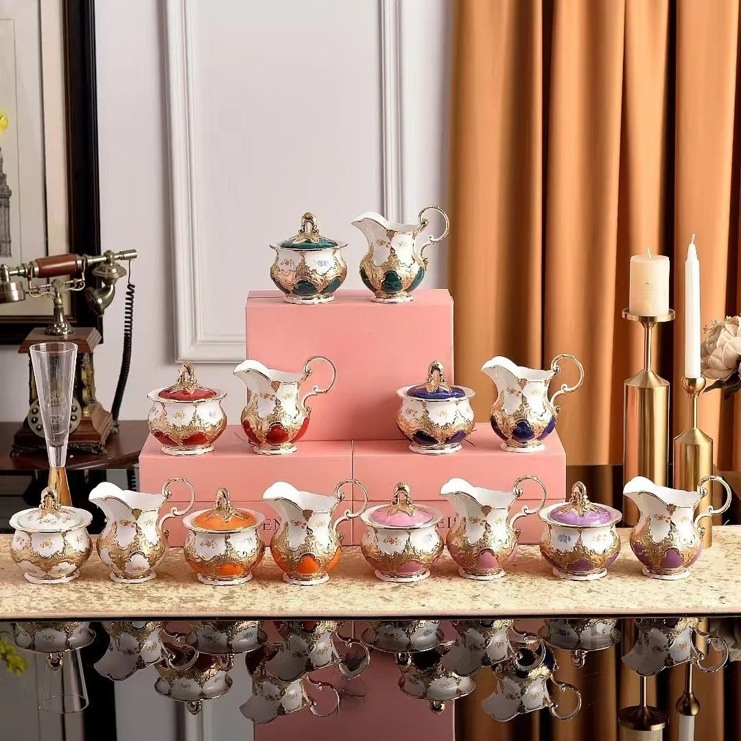 Luxury Ceramic European Light Luxury Retro Gilded Exquisite Sugar Milk Pot Two Piece Set
