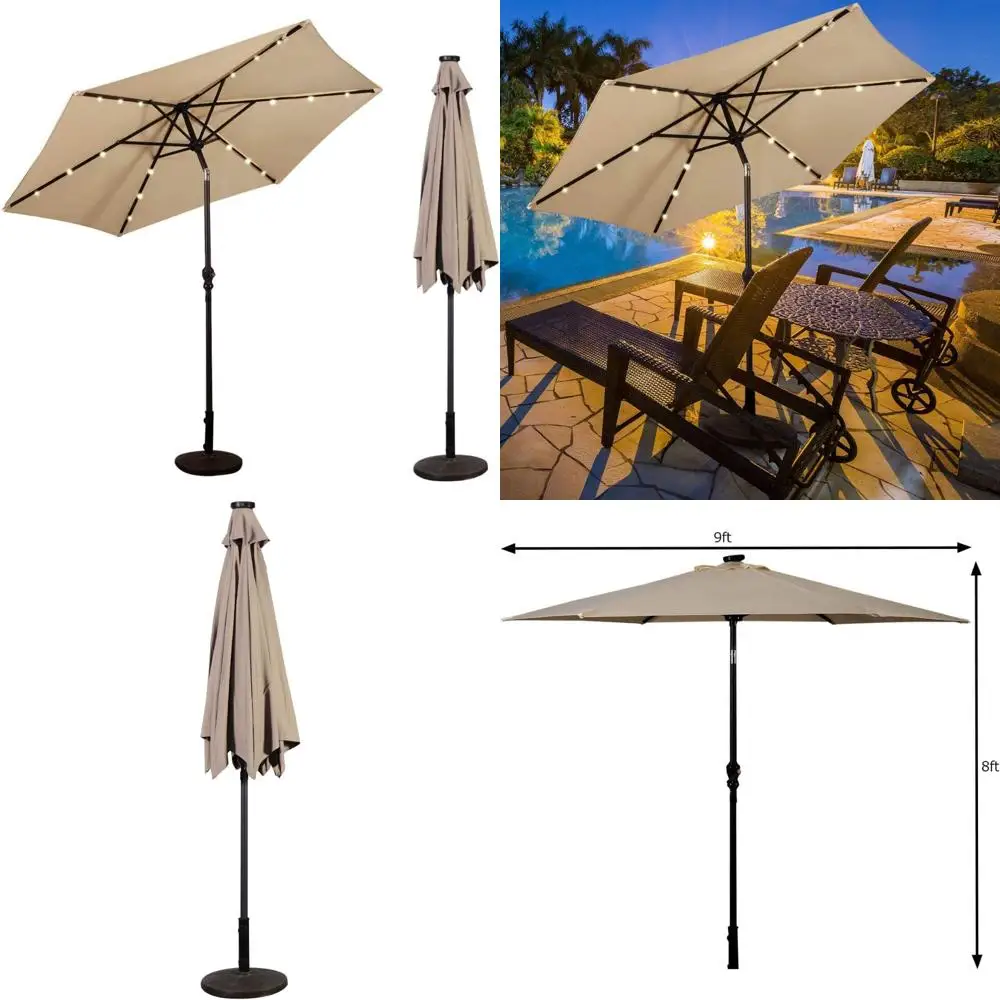 

Solar-Powered Patio Umbrella with Tilt and Crank, Outdoor Sun Shade for Market, Garden, Poolside, and Patio Areas