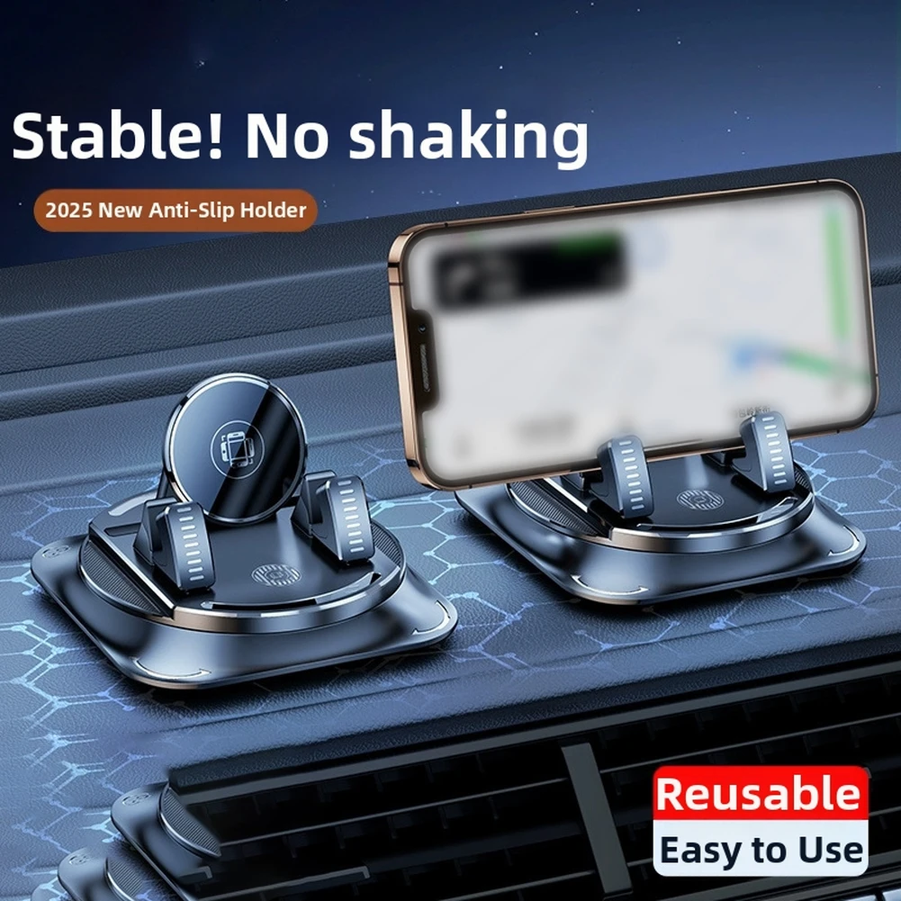 Dashboard Phone Holder 360 Degree Rotation Foldable Design Anti Slip Base ABS Material Fits Most Smartphones Black 10x10x6cm