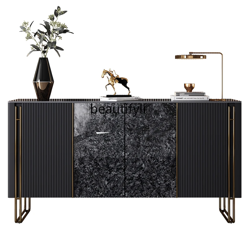 

Italian Style Light Luxury Hallway Black Stone Plate Modern Minimalist Sideboard Cabinet Living Room Storage Curio Cabinet