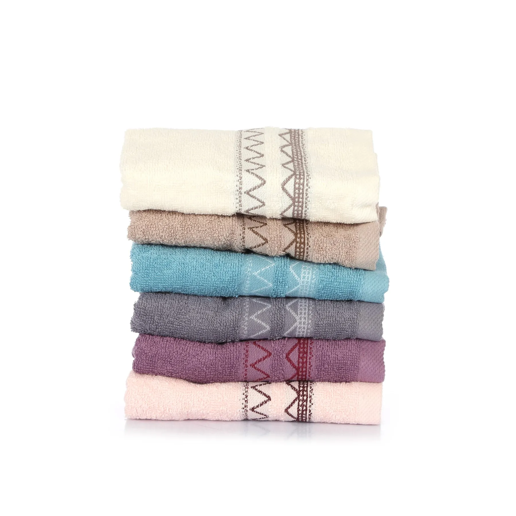 Stripe Embroidered 6 Pcs %100 Turkish Cotton Soft Super Absorbent 30x50 cm For Bathroom Hotel Sauna Hand, Face Towel Set