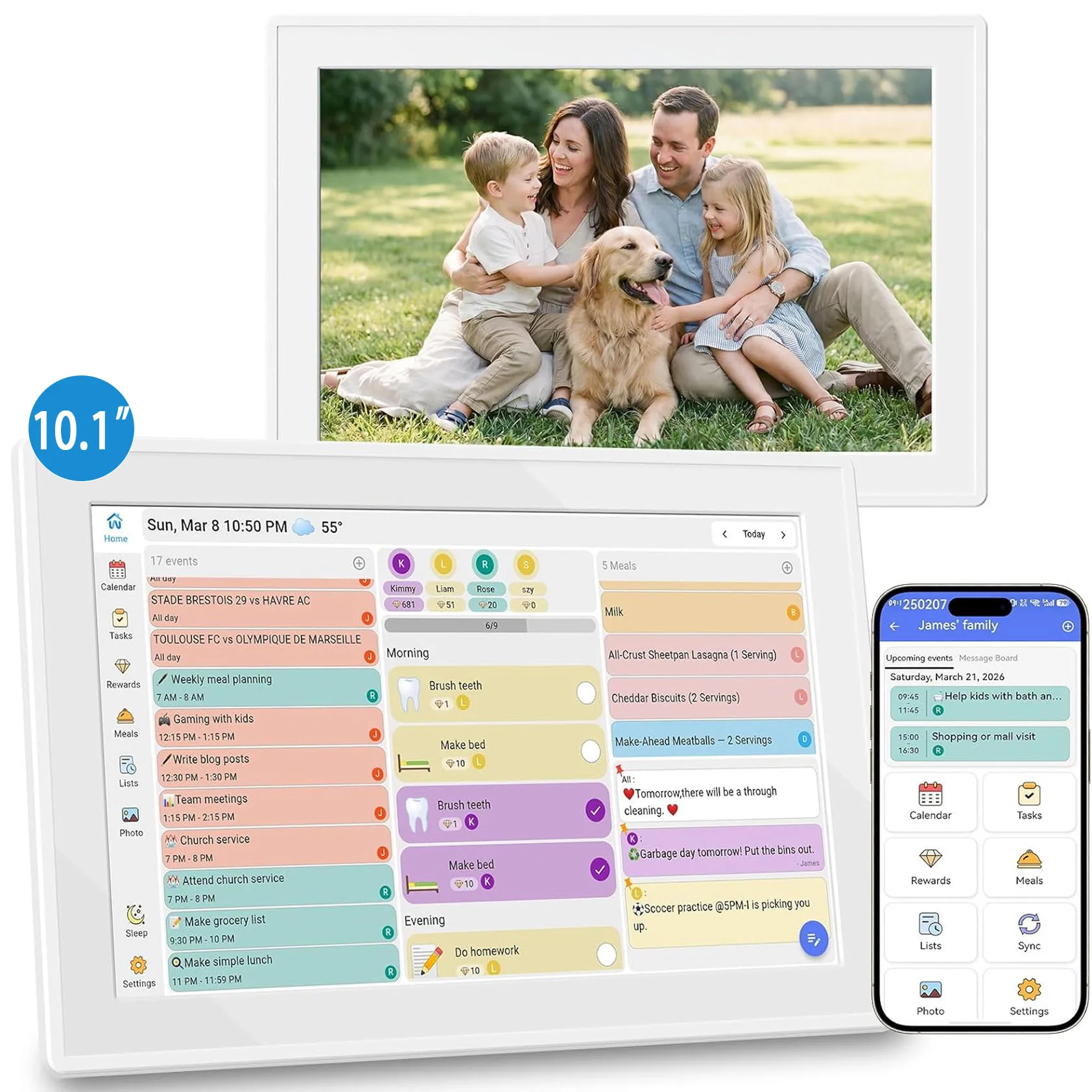 10.1 Inch WiFi Digital Family Calendar Smart Touchscreen Chore Chart Wall Desk Mountable Planner Schedules Digital Calendar