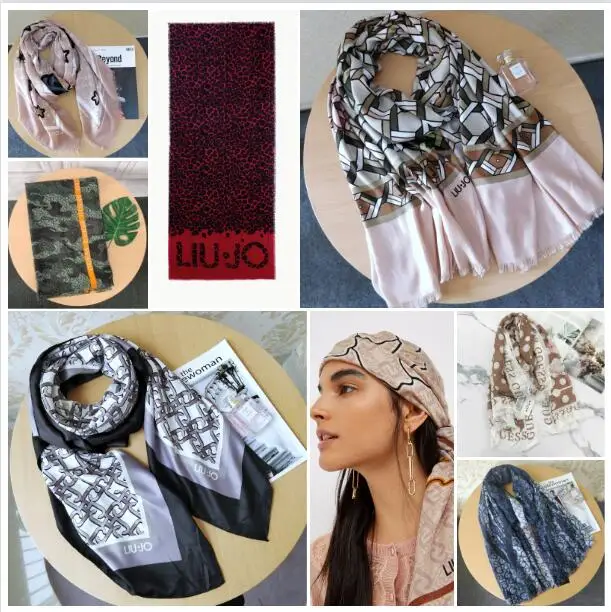 Foreign Trade Italy Original Order Liu Jo Scarf Printed Long Scarf Shawl Sunshade Warm Dual purpose Fashion Multiple  13