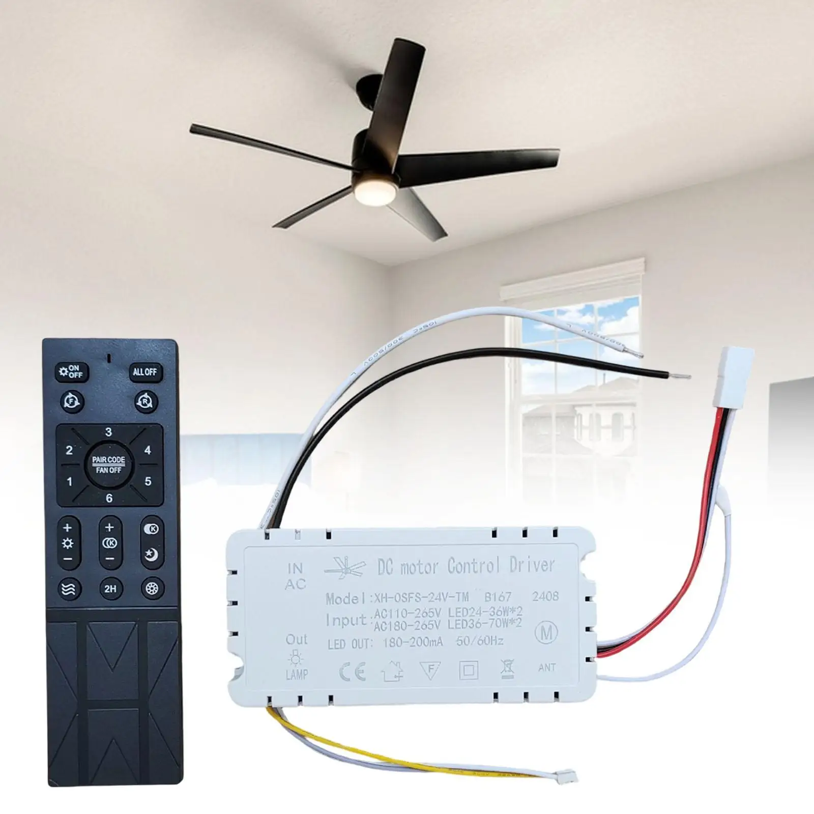 

Ceiling Fan Receiver Light Timing Input 110-265V Receiver Controller Convenient Remote Control and Receiver Kit for Home Office
