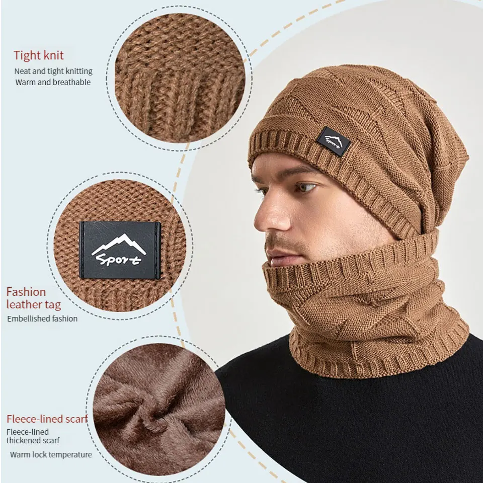 NOFOXO الشتاء قطعتين مجموعة الرجال النساء قبعة وشاح يندبروف سدادات حماية الأذن الصوف بطانة محبوك قبعة صوف البلوز قبعة في الهواء الطلق