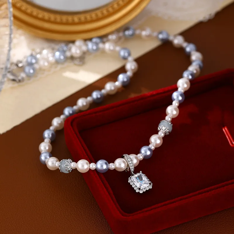 

Массивное фиолетовое жемчужное колье в стиле барокко, винтажная регулируемая цепочка, смелое летнее ожерелье, подарок, готовые роскошные модные украшения