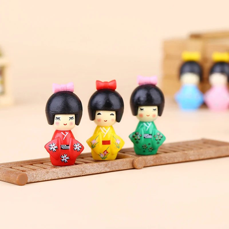 6PCS Mixed Colorful Japanese Kimono Girl Keychain Plastic Cartoon Doll Hand Toy Accessories