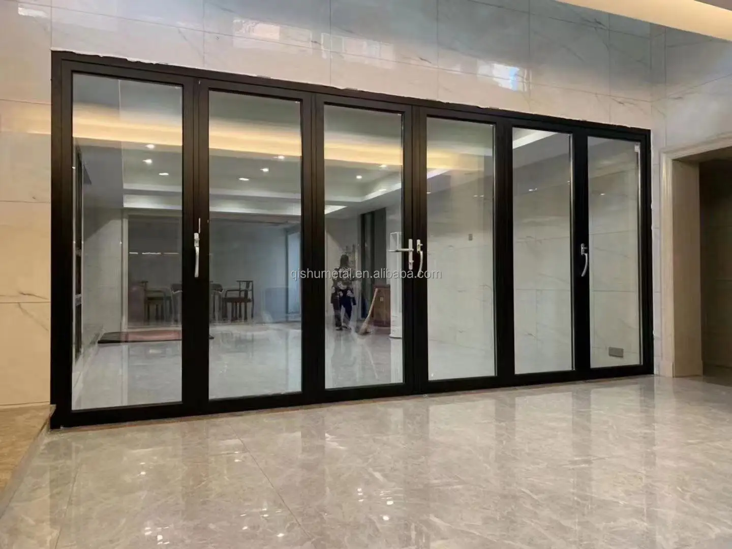 Aluminum Modern Folding Doors System with Insulated Glass for Outdoor Kitchen Bathroom & Hotel Use-