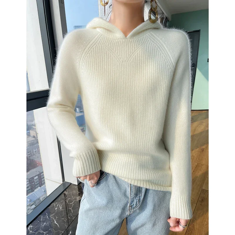 Cashmere Sweater Hoodie Loose Casual Women Pullovers Autumn Women  Knit Top Soft Keep Warm Winter Blouse Pulls Chauds Sweatshirt